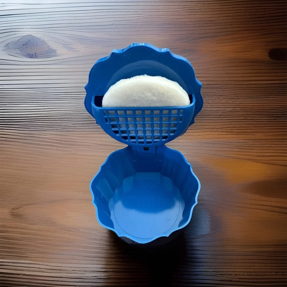 1950s Schwartz Bros Blue Plastic Vanity Set Lotion Powder Cup Tissue Box Vintage